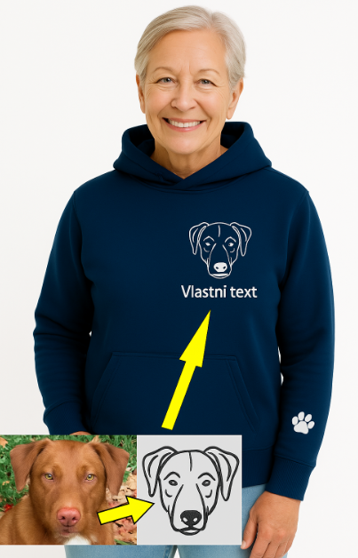 Dámská mikina s výšivkou vašeho pejska + vlastní text