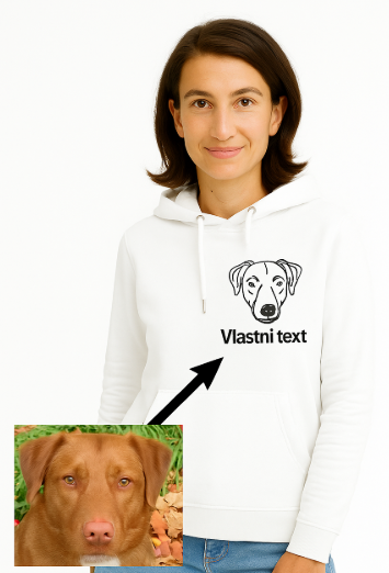 Dámská bílá mikina s výšivkou vašeho pejska + vlastní text